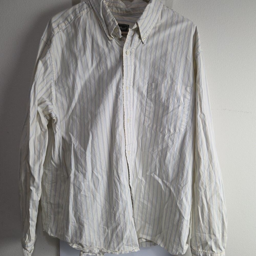 Eddie Bauer Mens XL White Yellow Striped Long Sleeve Button-Down Shirt